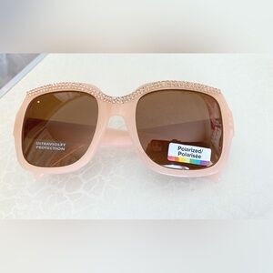 Women's Pink Crystal Rhinestone Square Polarized Sunglasses